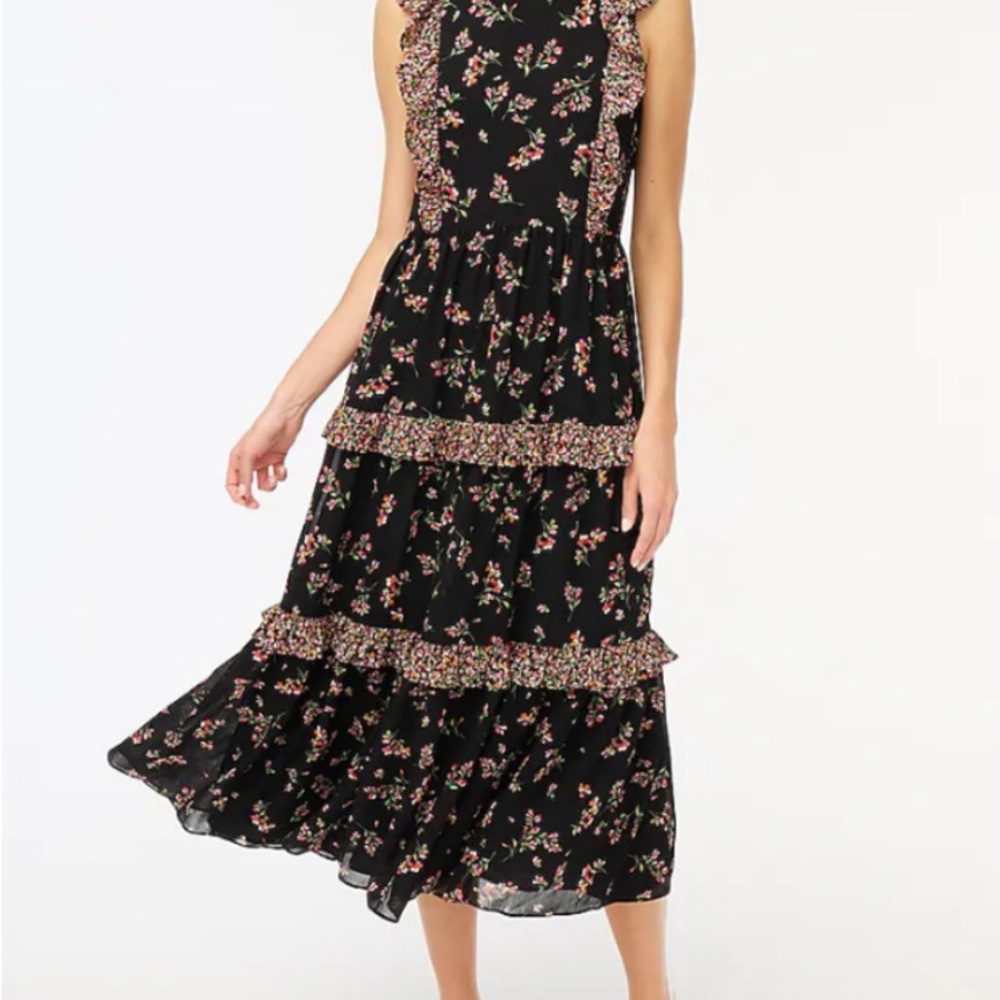 J. Crew Tan and Pink Tiered Midi Sundress